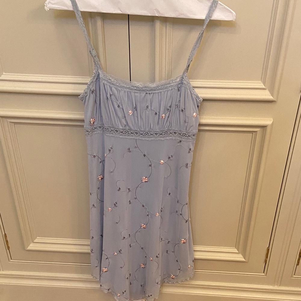 Elegant Blue Lace-Trimmed Dress